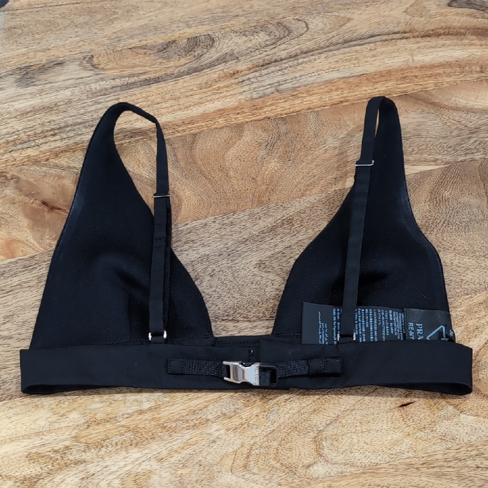 Prada Black Triangle Re-Nylon Satin Bra Top 0 IT 36 - Picture 5 of 6